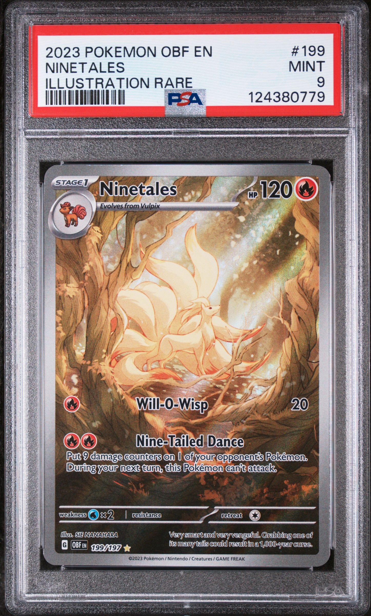 PSA 9 2023 POKEMON OBF EN-OBSIDIAN FLAMES #199 NINETALES ILLUSTRATION RARE