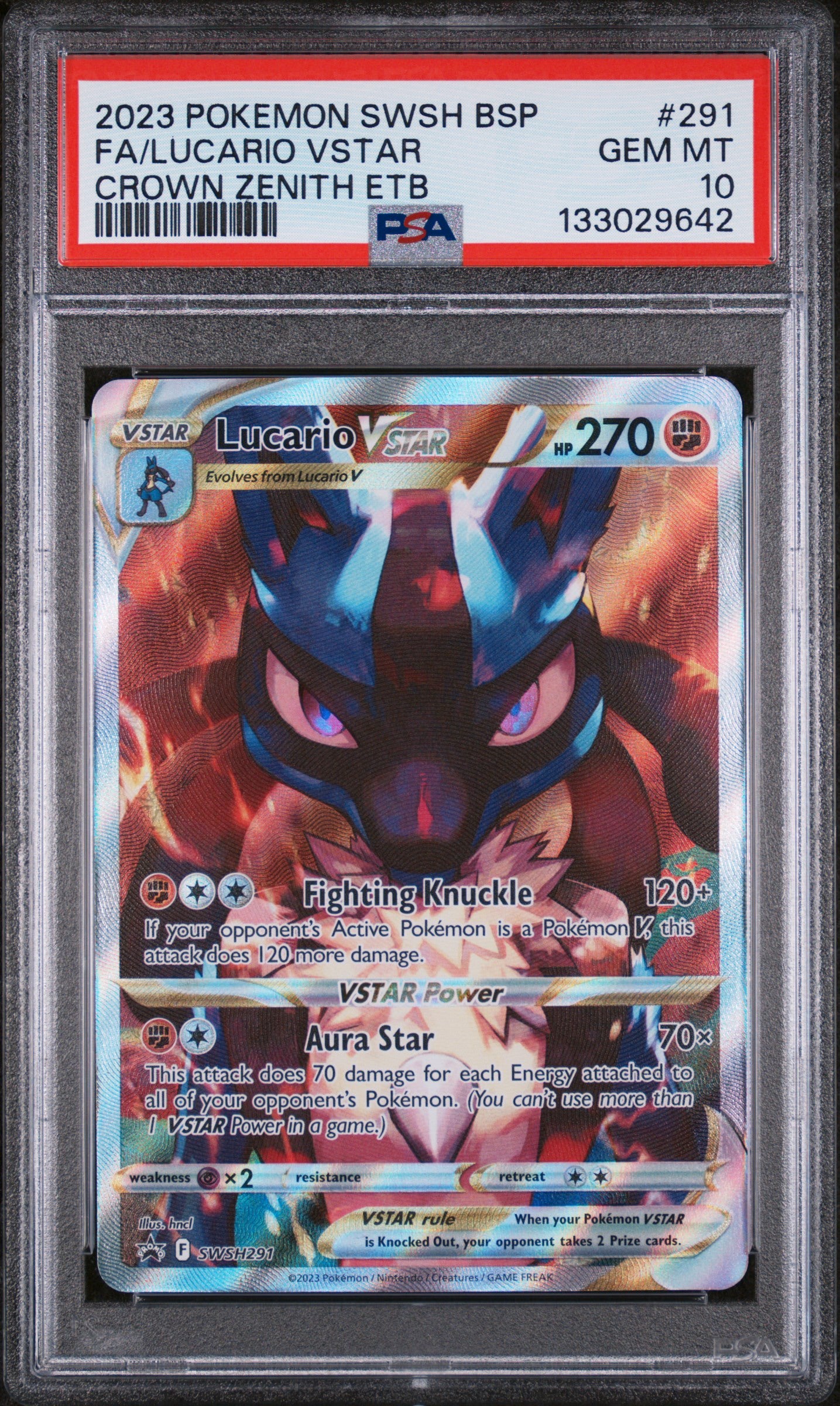PSA 10 2023 POKEMON SWSH BLACK STAR PROMO #291 FA/LUCARIO VSTAR CROWN ZENITH ETB