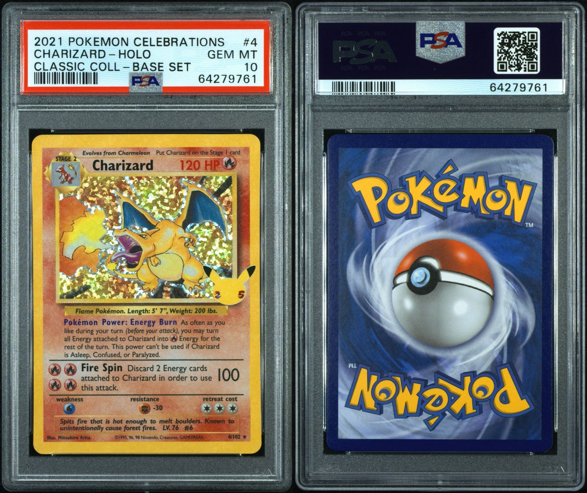 PSA 10 2021 POKEMON CELEBRATIONS CLASSIC COLLECTION #4 CHARIZARD-HOLO CLASSIC COLL-BASE SET