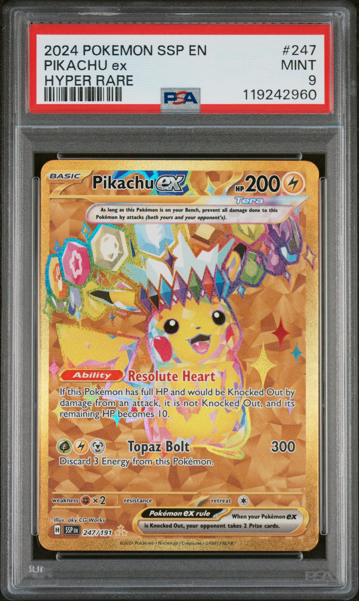 PSA 9 2024 POKEMON SSP EN-SURGING SPARKS #247 PIKACHU EX HYPER RARE
