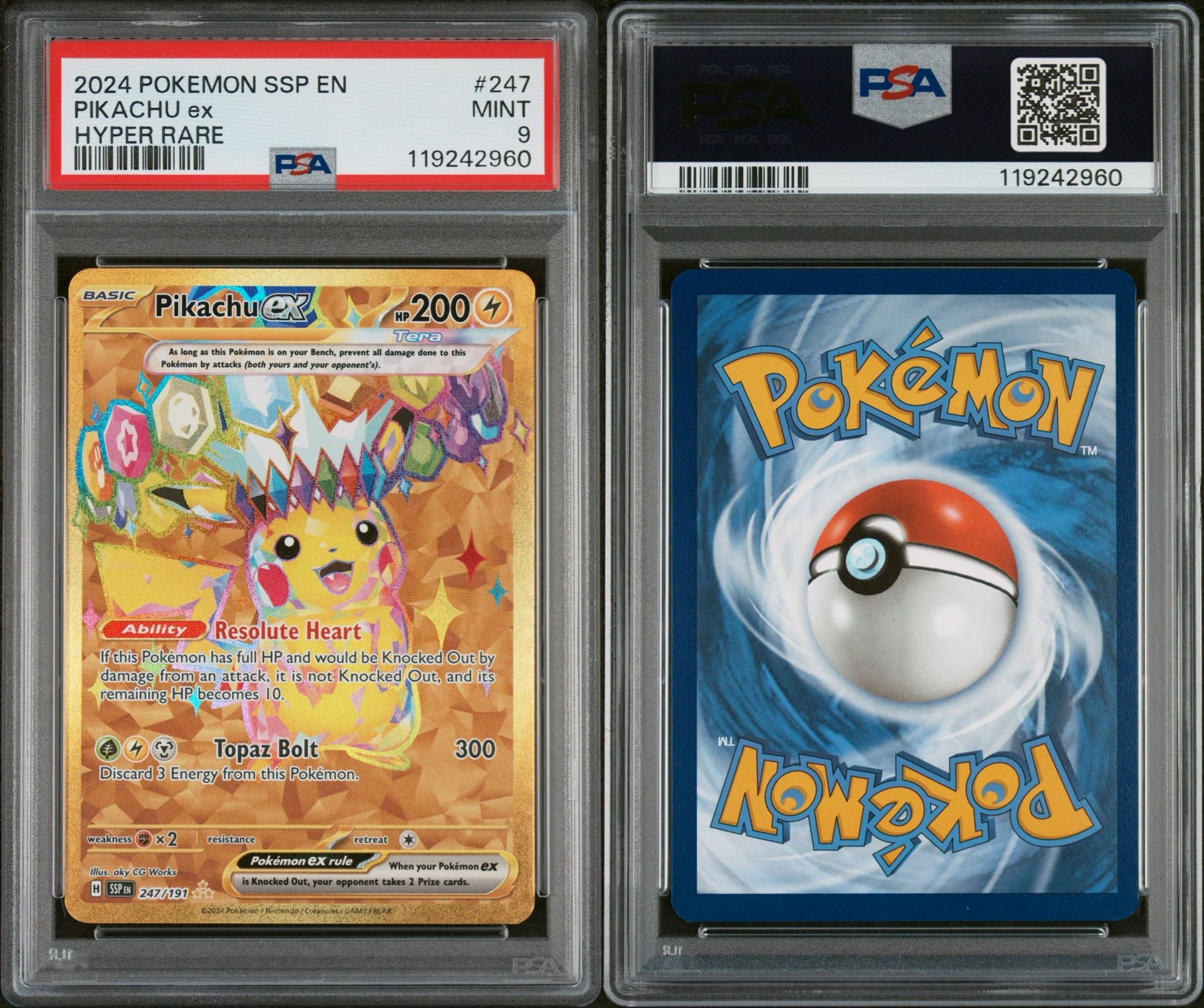 PSA 9 2024 POKEMON SSP EN-SURGING SPARKS #247 PIKACHU EX HYPER RARE