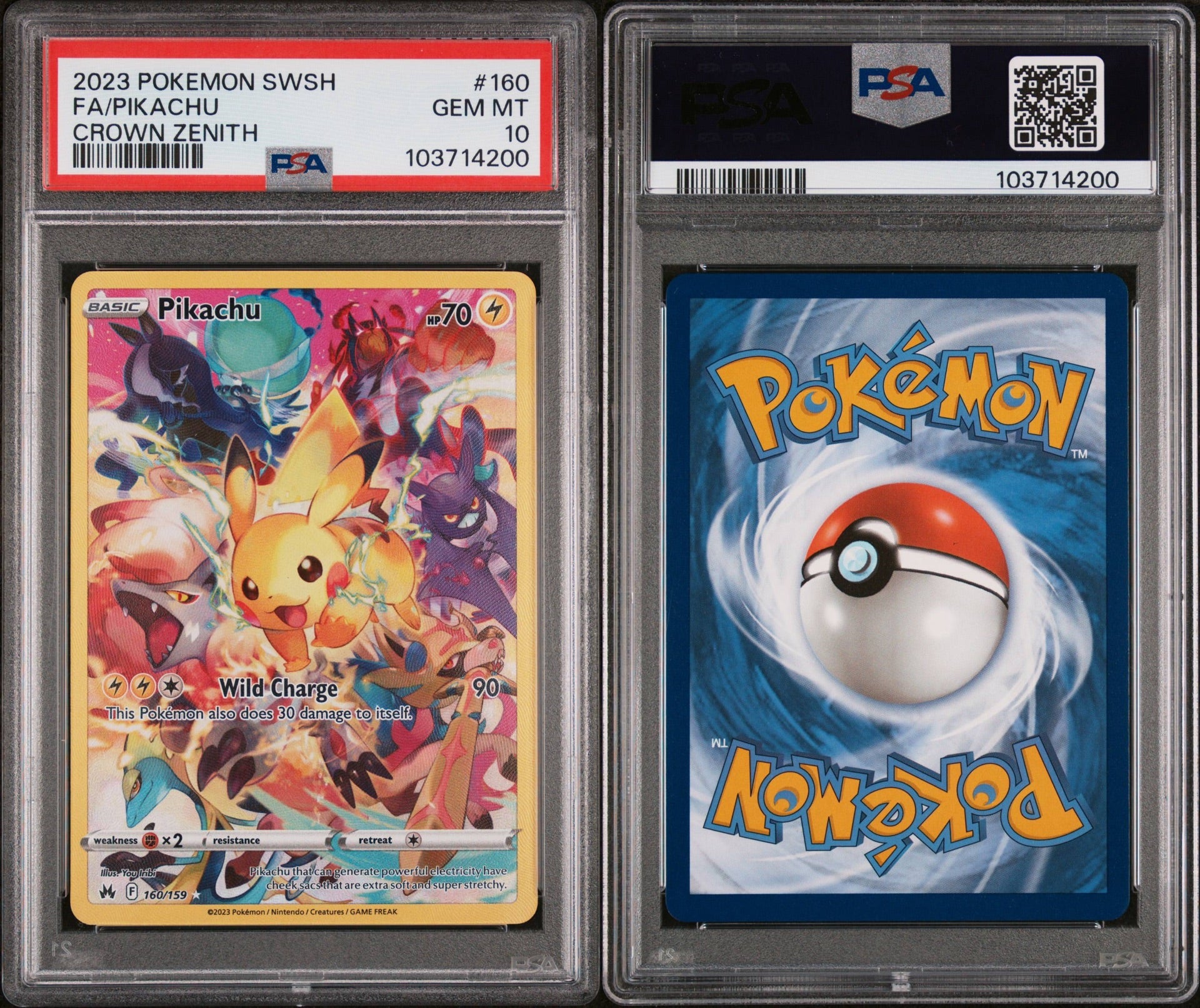 PSA 10 2023 POKEMON SWORD AND SHIELD CROWN ZENITH #160 FA/PIKACHU CROWN ZENITH