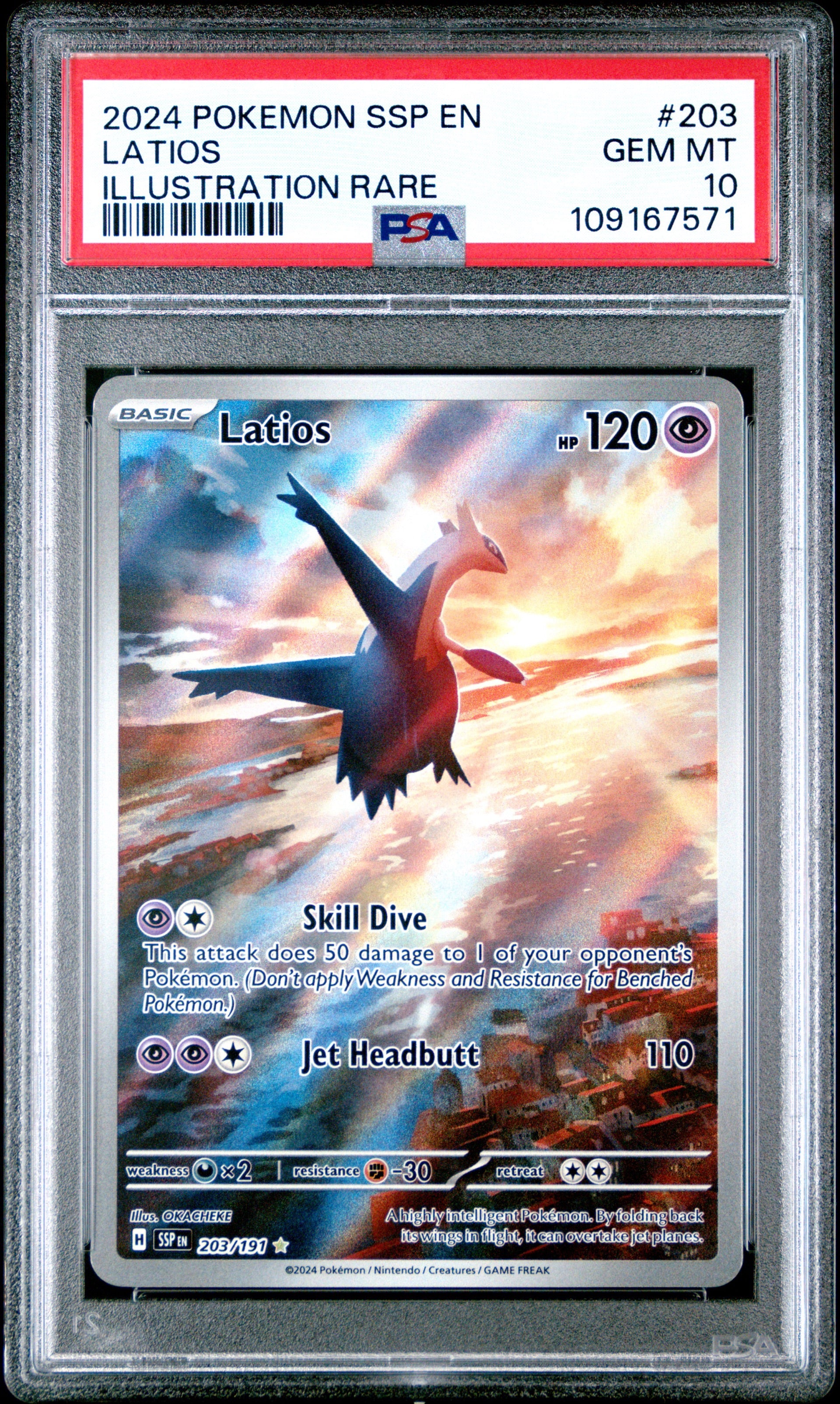 PSA 10 2024 POKEMON SSP EN-SURGING SPARKS #203 LATIOS ILLUSTRATION RARE