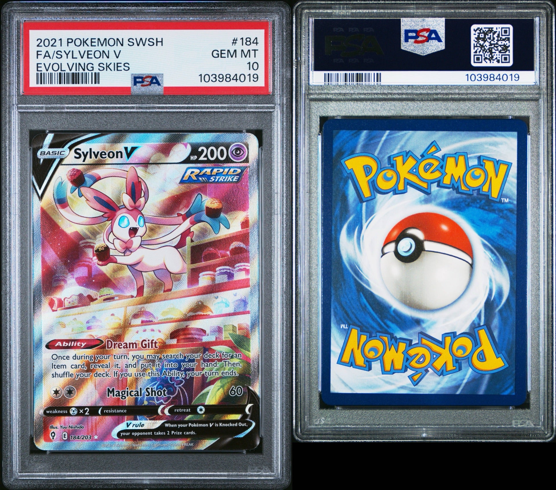 PSA 10 2021 POKEMON SWORD & SHIELD EVOLVING SKIES #184 FA/SYLVEON V EVOLVING SKIES