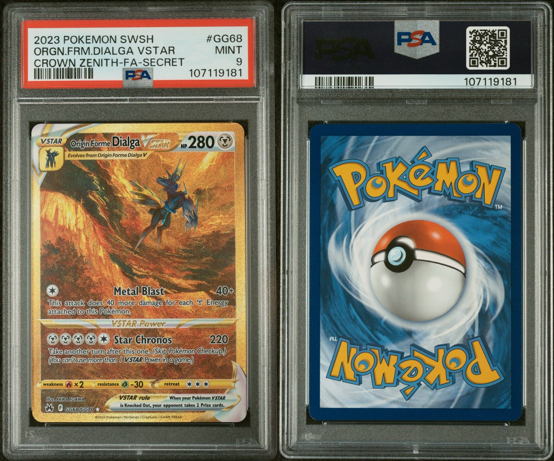 PSA 9 2023 POKEMON SWORD AND SHIELD CROWN ZENITH #GG68 ORGN.FRM.DIALGA VSTAR CROWN ZENITH-FA-SECRET