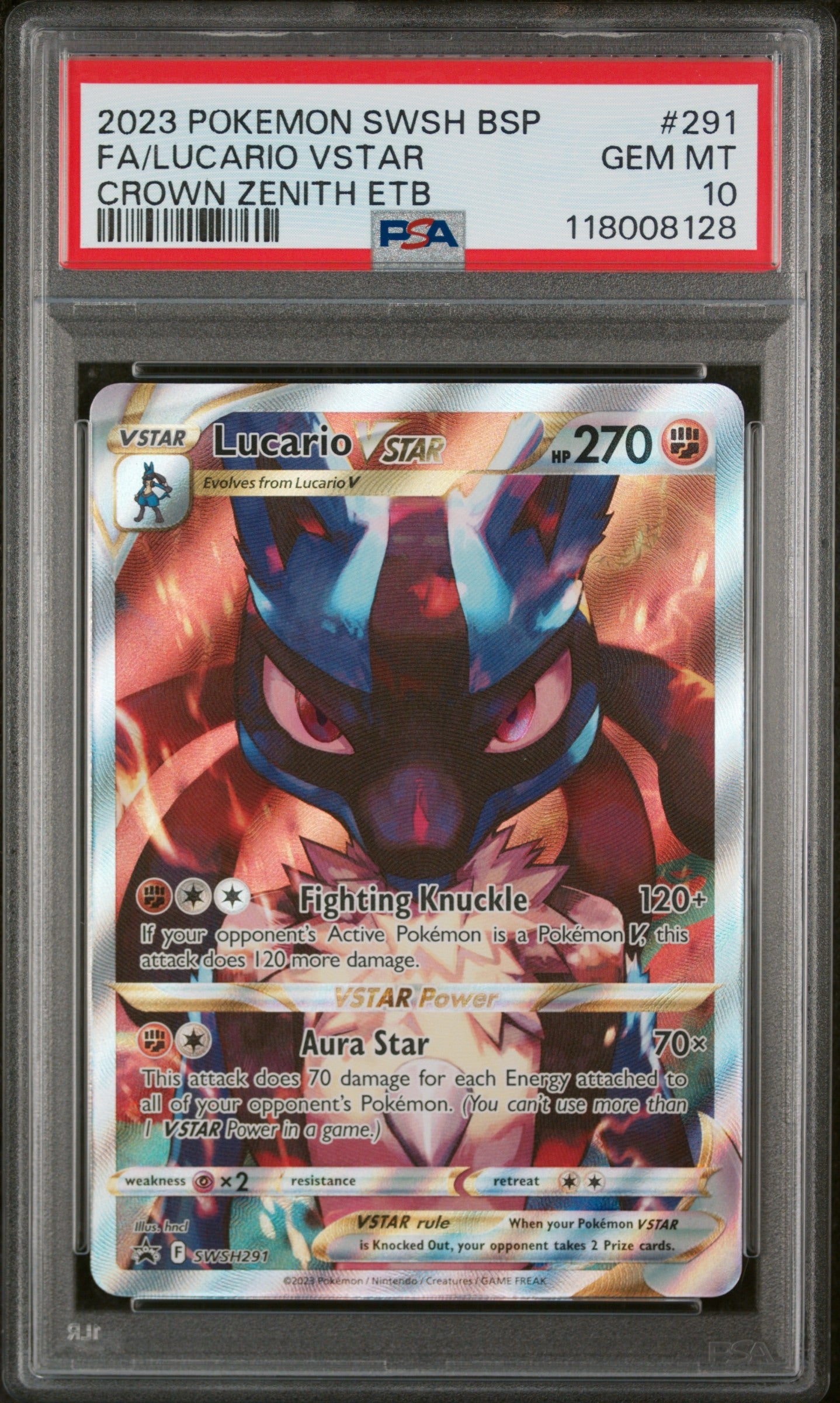 PSA 10 2023 POKEMON SWSH BLACK STAR PROMO #291 FA/LUCARIO VSTAR CROWN ZENITH ETB